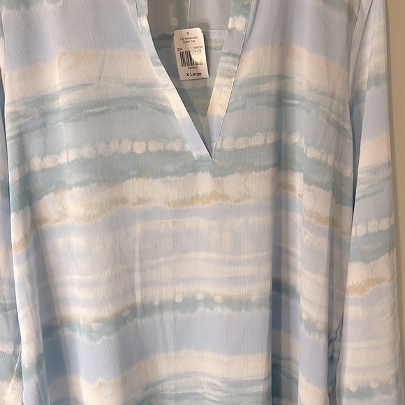 NWT Cloth & Portrait Blue Watercolor Sheer Blouse Convertible Sleeve Sz XL - Picture 5 of 10